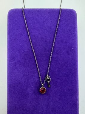 💛 Silver Red Gem & Heart Key Charm | Minimalist Layered Jewelry